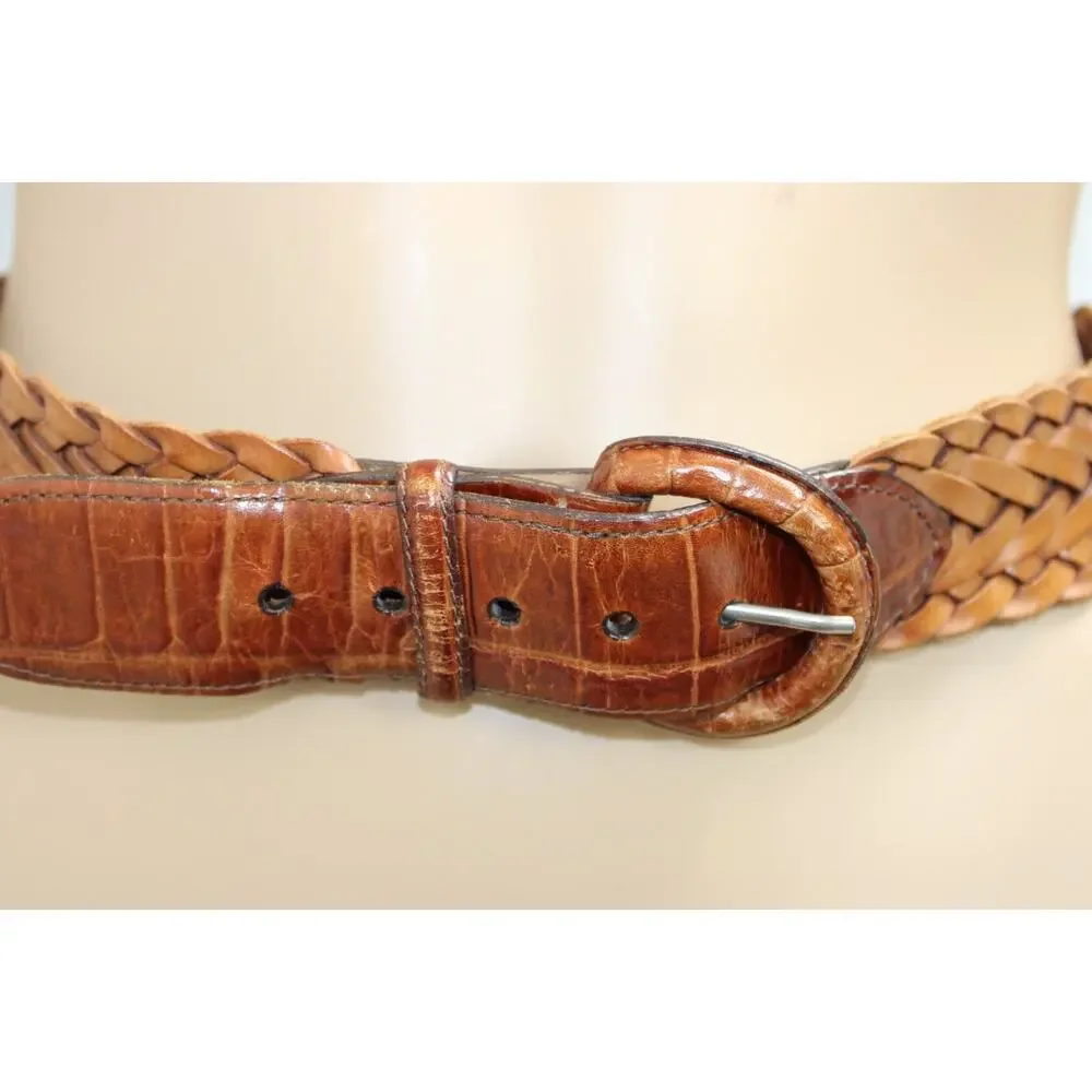 Brighton Belt Women's Size 28 Vintage 90s Brown Braided Woven Leather USA 42407